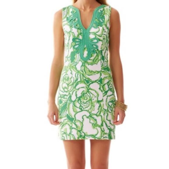 Lilly Pulitzer Green White Janice Floral Mini Shift Sheath Sleeveless Dress sz S - Picture 1 of 10